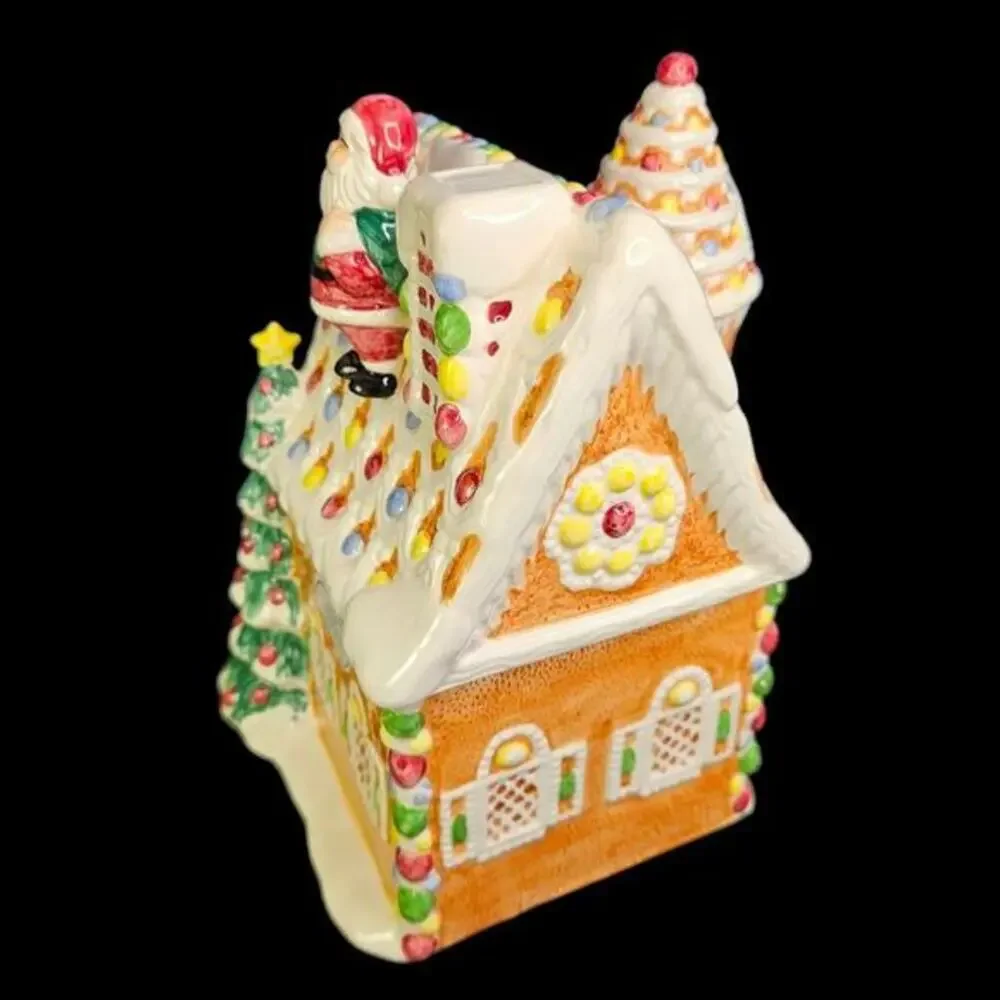 Fitz and Floyd Santa Claus Gingerbread House‎ Christmas Cookie Jar Vtg 1995 READ